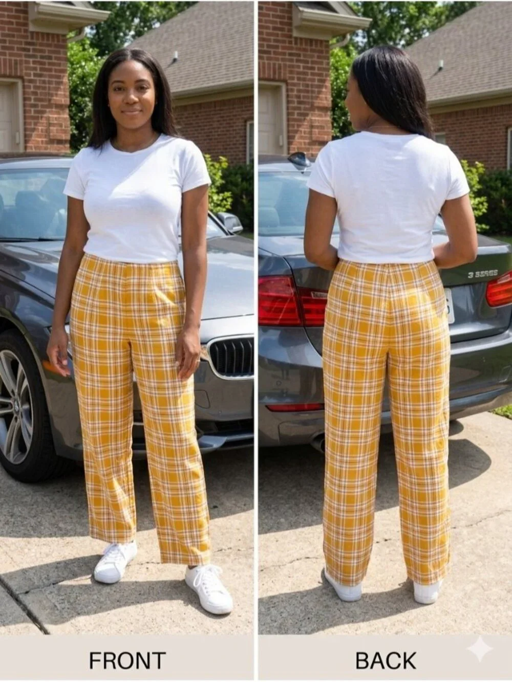 Reformation Yellow Plaid Pants Women Size 4 Made In USA 100% Linen Wide Leg Crop